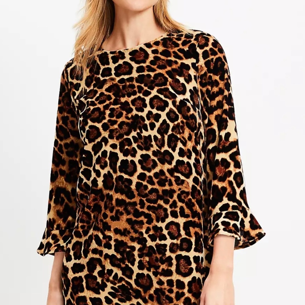 Leopard Print Flounce Mini Dress Loft 16P